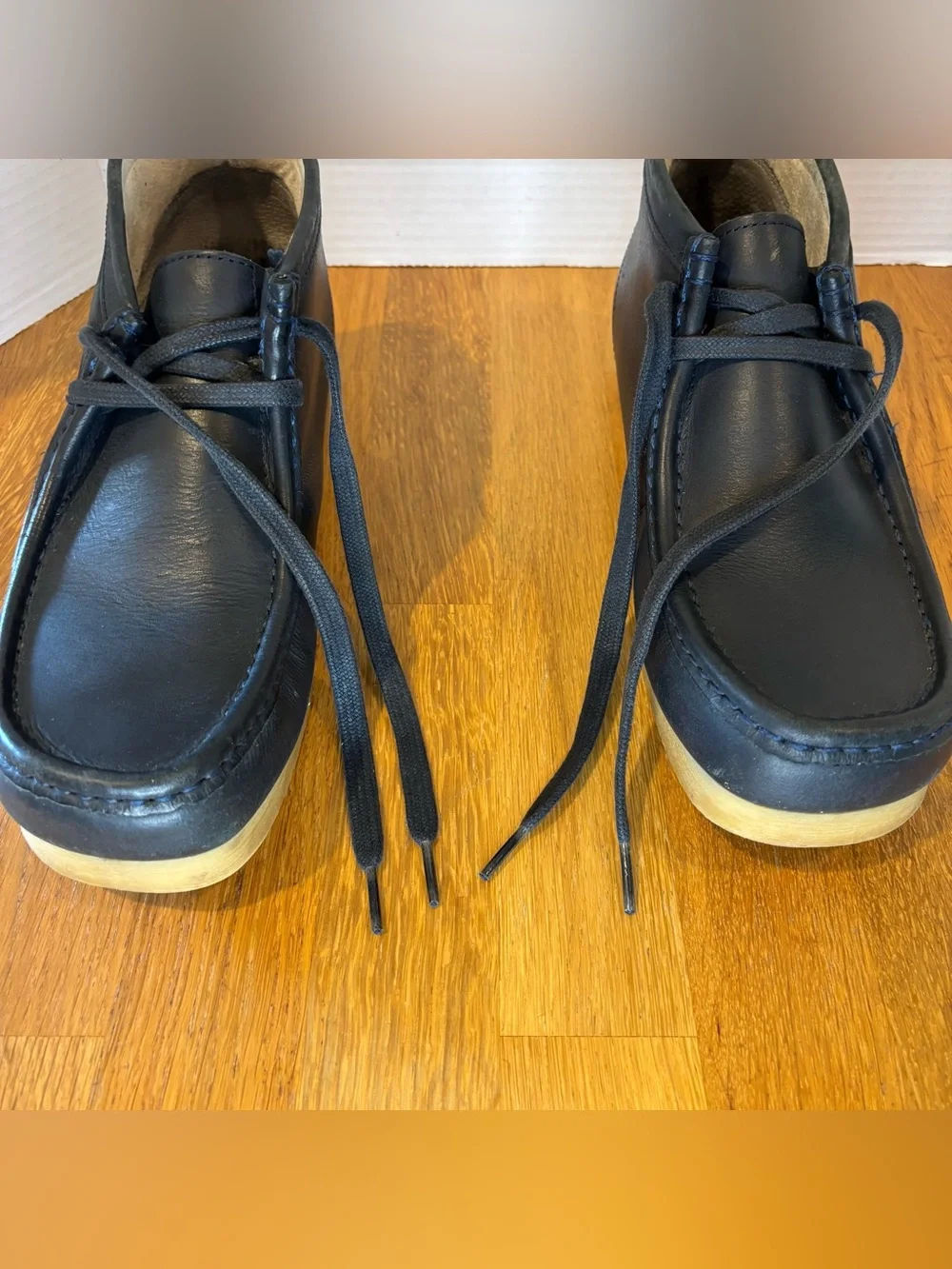 Clarks Stinson Hi Navy Blue Leather Chukka Boots Mens 9.5 Wallabee Style Lace Up